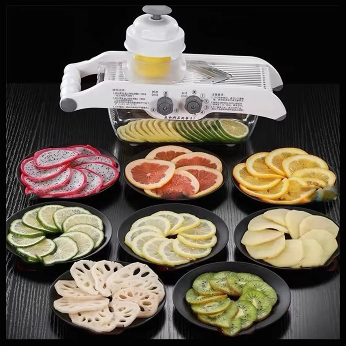 M10K Lemon Slicer Adjustable Vegetable Food Cutter Slicing Machine Julienned with Basket Multifunctional Manual Fruit Kitchen