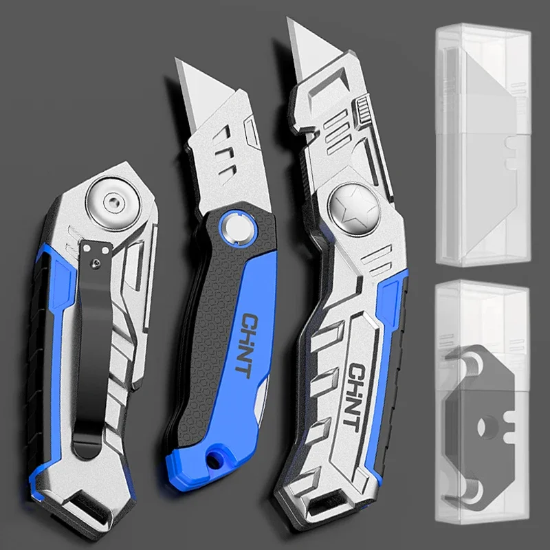 

Premium Utility Folding Knife Metal Heavy Duty Box Cutter Quick Change Blade Lame Knife SK5 Trapezoidal/Hook Blade Box Cutter Se