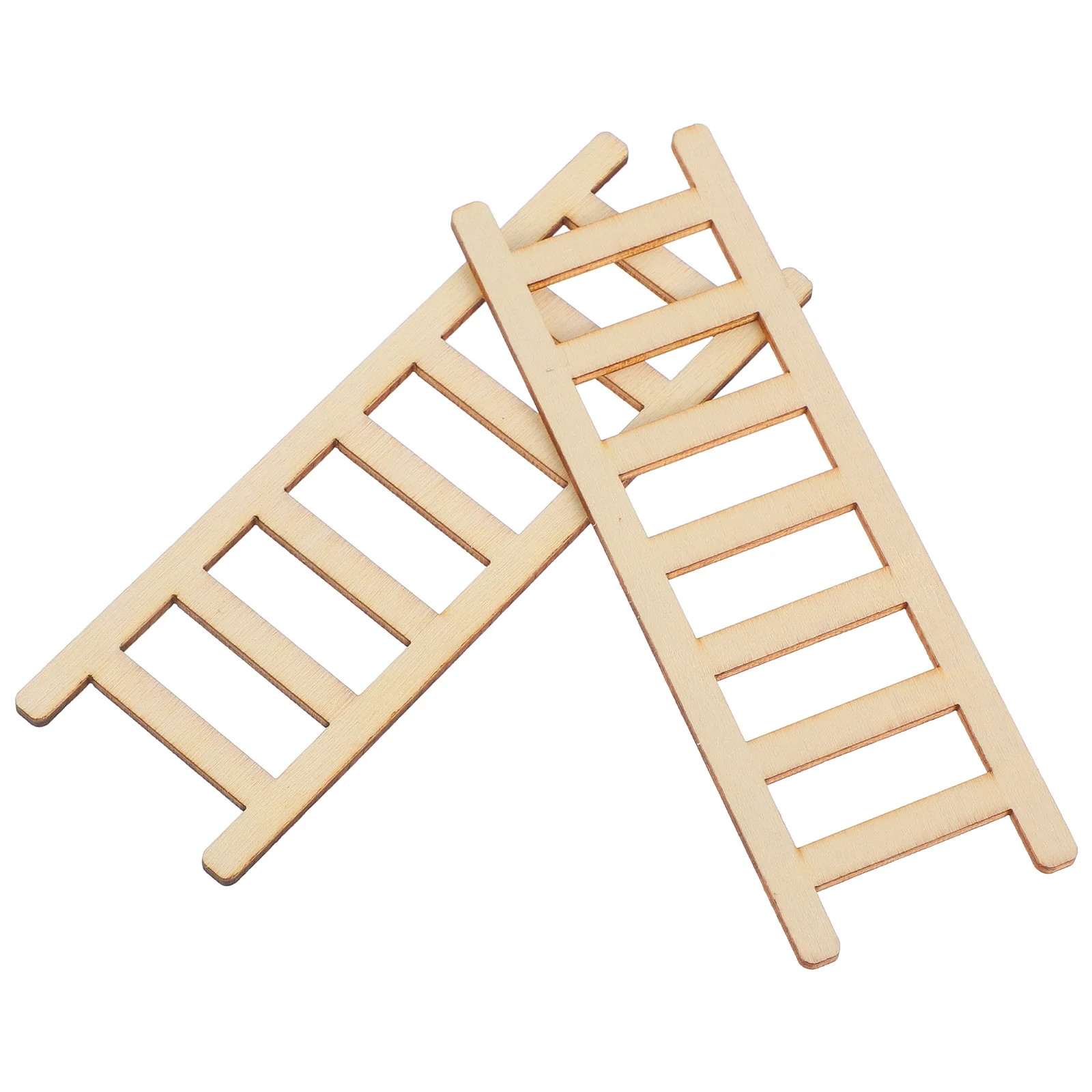 2 Pcs House Ladder Wooden Miniature Ladders Toy Room DIY Craft Accessory Landscape Model Adorn