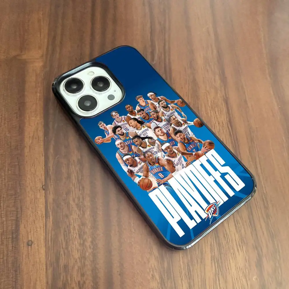 Oklahoma T-Thunde N-NBA playoffs Capa de telefone móvel adequada para Apple 16PRO MAX 15 14 13 12 MINI 11 patch preto casca dura