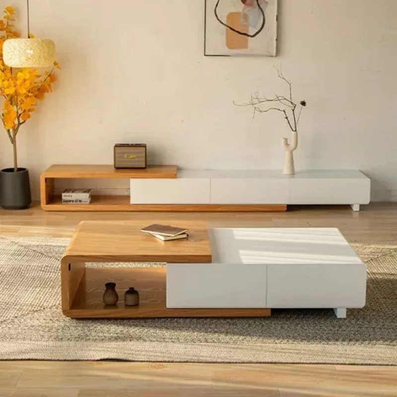 

coffee table TV cabinet combination Modern simple living room household solid wood small apartment telescopic floor cabinet