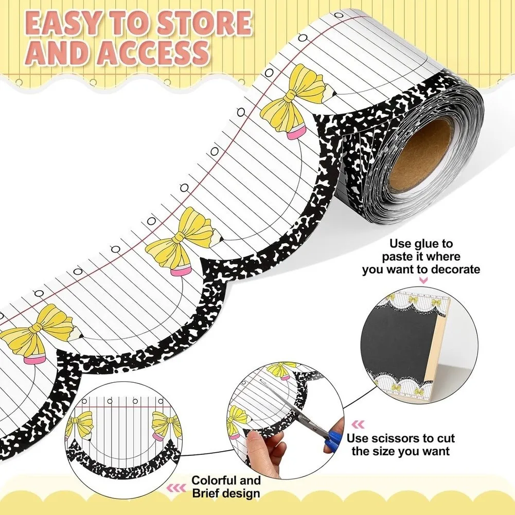 10 Meter Self Bulletin Board Border with Pencil Bow Motif Scalloped Edge for Classroom Office Notice Board Use