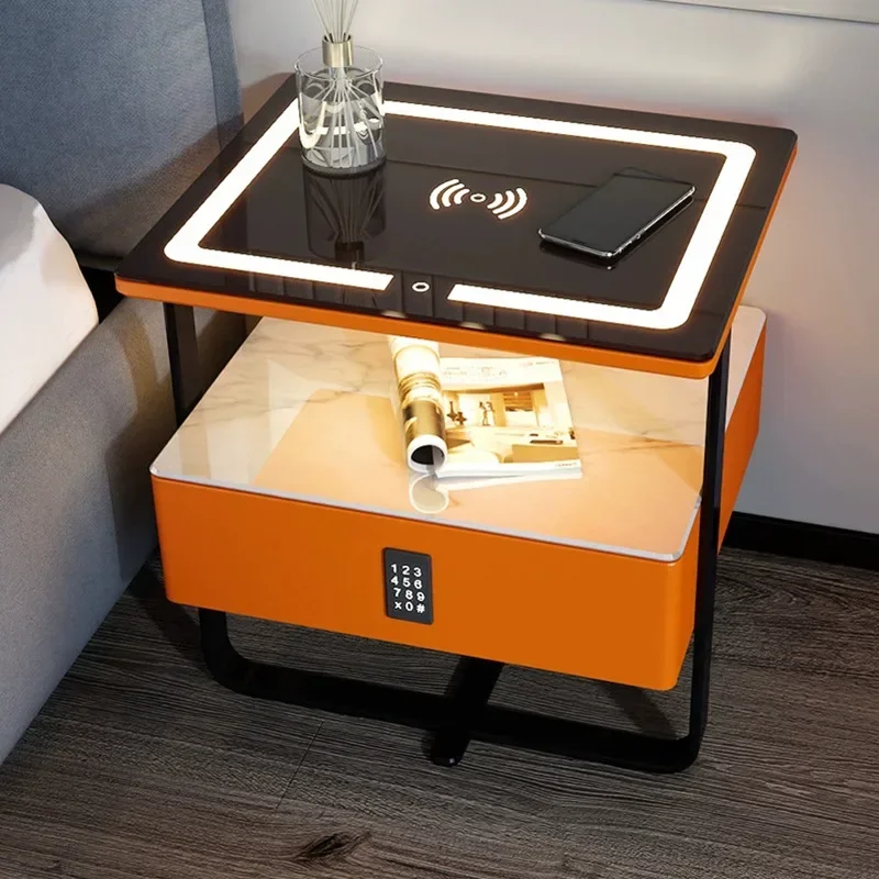 

Table Frêne Intelligente avec Cadre en Fer, Simple, Moderne, Panneau de Luxe en Bois Massif, sans Fil, pour Chambre à Coucher