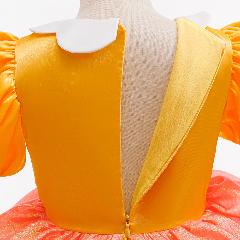 Mädchen Kurzarm-Partykleider Prinzessin Daisy Kostüm Anime Pfirsichgelbes Kleid für Kinder Halloween Karneval Geburtstags-Outfits – Detail 9