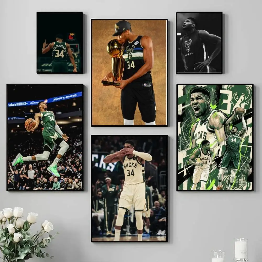 Póster autoadhesivo de G-Giannis A-Antetokounmpo, pegatina de papel impermeable para decoración de pared de cafetería, Bar, habitación