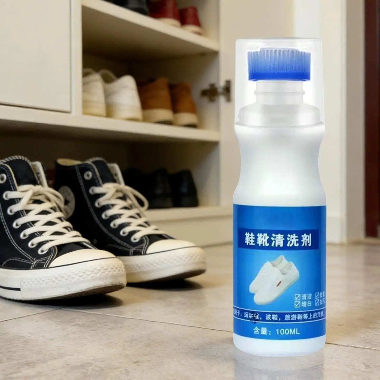 White Shoe Cleaner 100ml Foam Waterless whitening Remover gentle Efficient nursing Leather Shoe Cleaner for Leather Mesh Fabric view 3