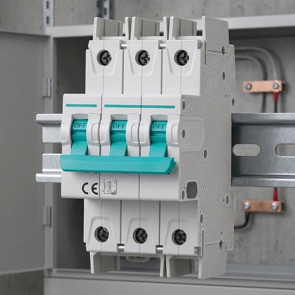 The 3P DC1500V Solar Circuit Breaker Is Suitable For Photovoltaic Applications Built In Barrier Insulation TH35 Rail Mount