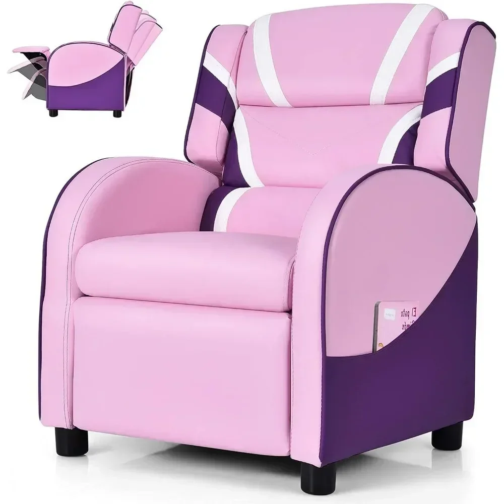 Kids Recliner Sofa, Children Leather Armchair Couch w/Footrest, Headrest, Gaming Reclining Chair for Living Room Nursery