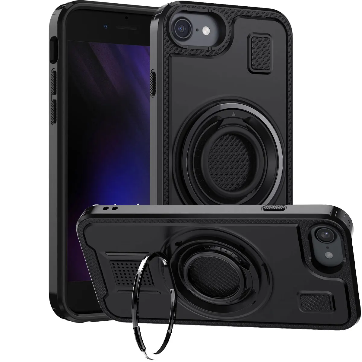 

For iPhone 6 6s 4.7" Case Hybrid Shockproof Dual Ring Kickstand Rugged Hybrid Protective Heavy Duty Cover Black