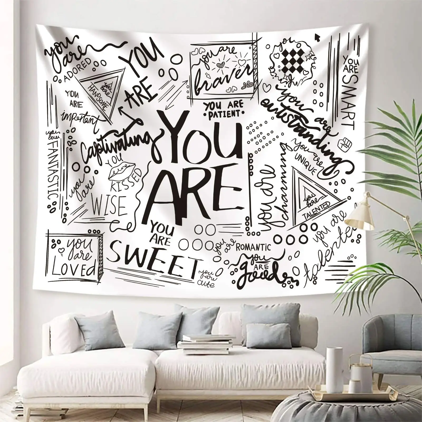 You Are Tapestry Wall Hanging,Positive Letters Sayings Tapestry,Aesthetic Decor Wall Tapestry for Bedroom Dorm Home Living Room