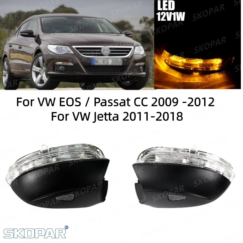 

For VW EOS / Passat CC 2009 -2012 Jetta 2011-2018 LED Wing Mirror Cover Turn Signal Light With Puddle Lamp Hole Car Accessories