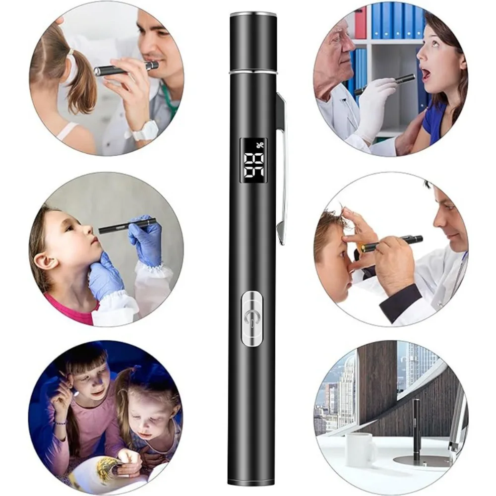 Rechargeable Medical Pen Flashlight Dual White Yellow Light Digital Power Display and Pupil Gauge for Clinical Examination