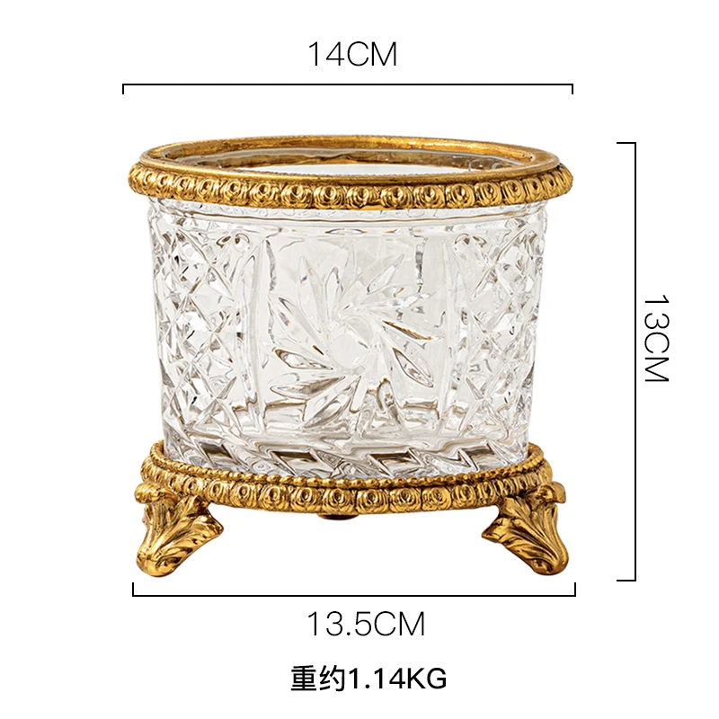 European luxury brass crystal glass makeup brush storage bucket pen holder desktop remote control storage cup flower insert