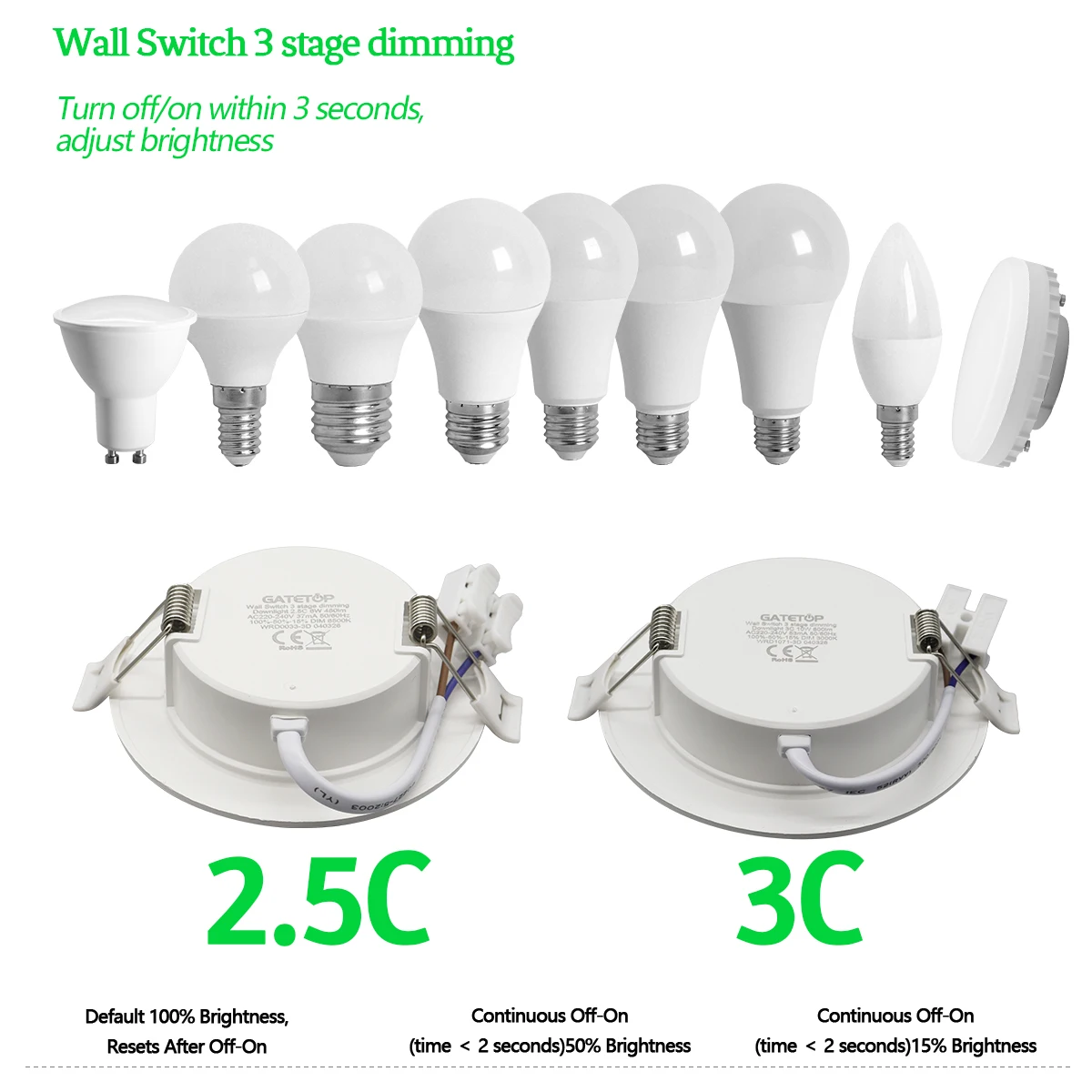 

GU10 GX53 E27 E14 Dimmable LED Bulb 3 Way LED Light Bulbs 100%-50%-15% Three Way Spot Soft White Lighting Bulb Indoor 3way Lamps