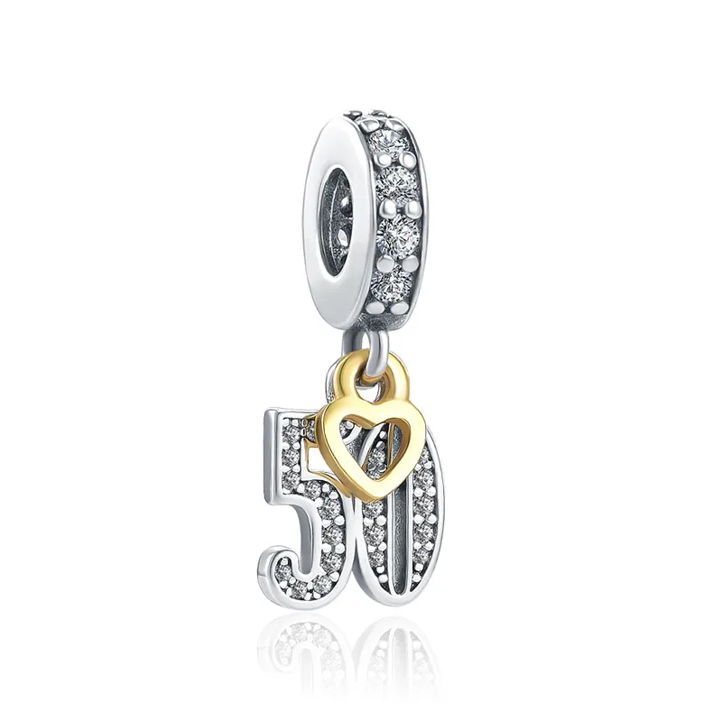 Nuovi numeri in argento Sterling 925 16 18 21 30 40 50 Pandora Charm Fit ciondoli originali bracciale Pandora ciondola la creazione di gioielli con perline