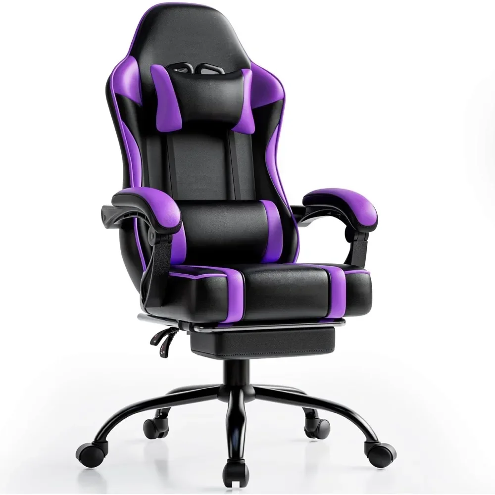 

Computer chair with footrest and lumbar support, ergonomic video game chair with headrest, height adjustable gamer chair