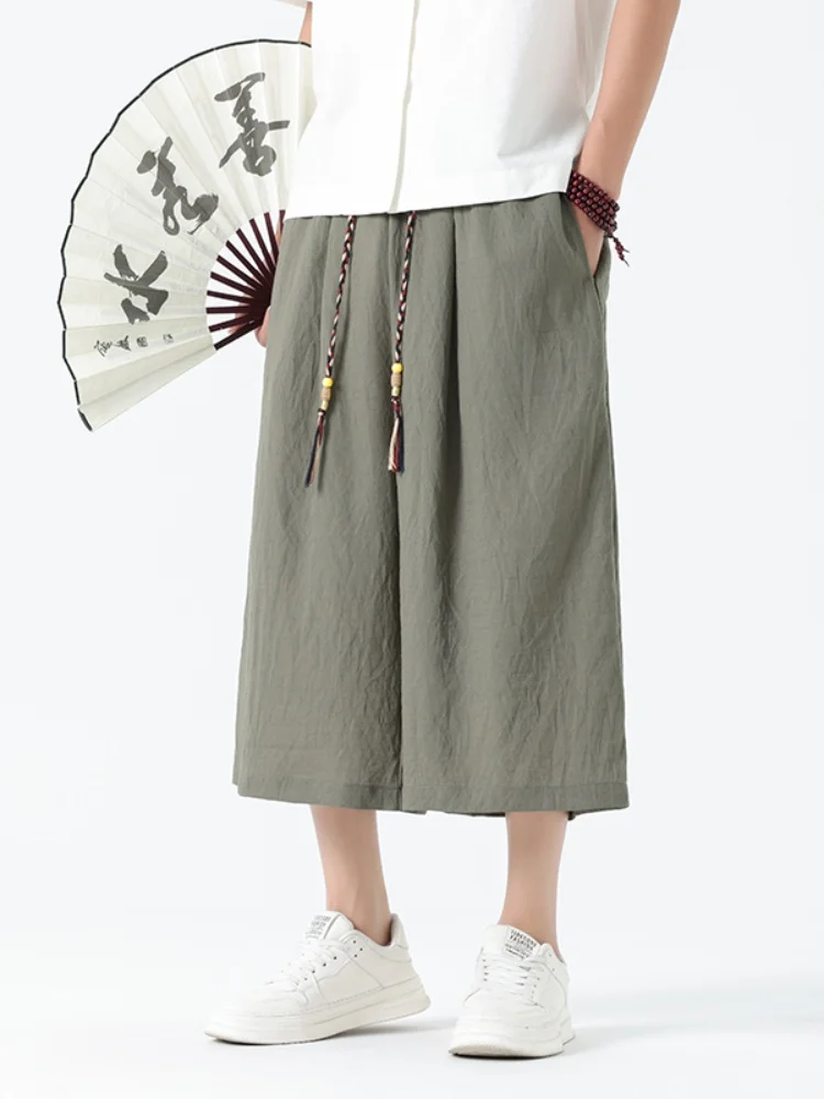

Summer Thin Cotton Linen Men's Casual Wide Leg Pants Loose Fit Comfortable Breathable Youthful Sle Faion Brand Seven-Quar...