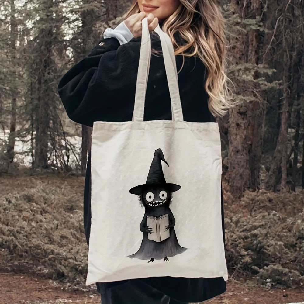 1pc of a Charming Monster Design Canvas Tote Bag, Measuring 13.8 by 40.13 cm. This Trendy for Halloween Shoulder Bag Is Ideal fo