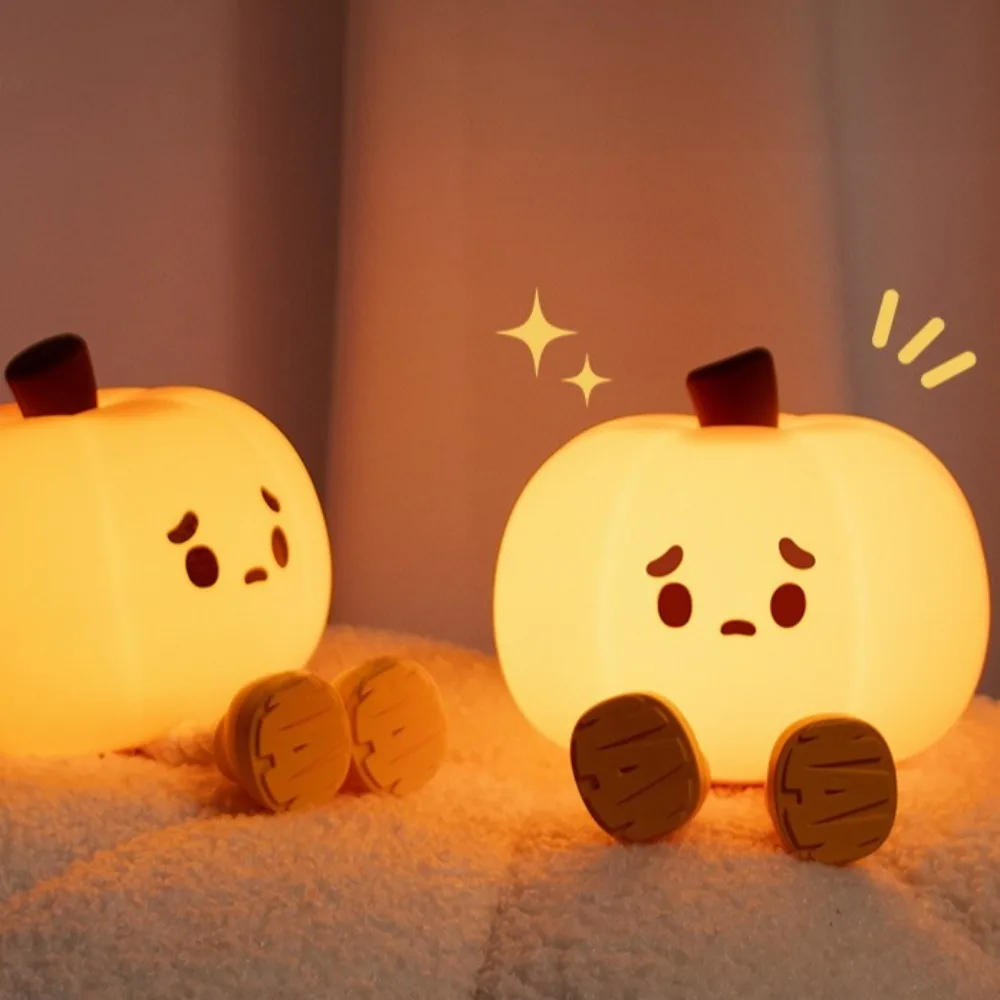 Soft Cute Pumpkin Night Lights Timing Dimmable Silicone LED Lamp Bedroom Decorations Rechargeable Bedside Light Children Gifts