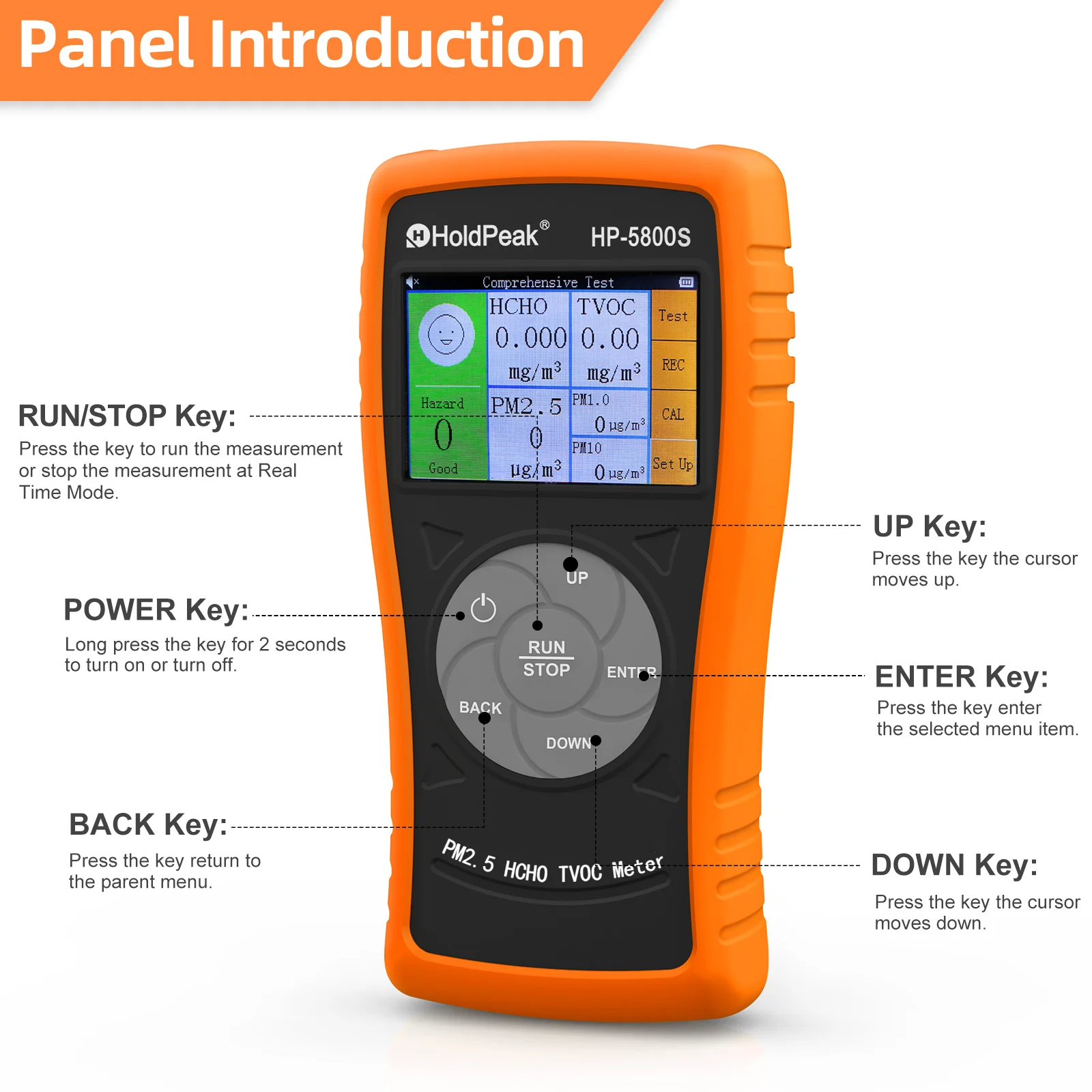 5800S PM2.5 HCHO TVOC Air Quality Detector Operating Instructions