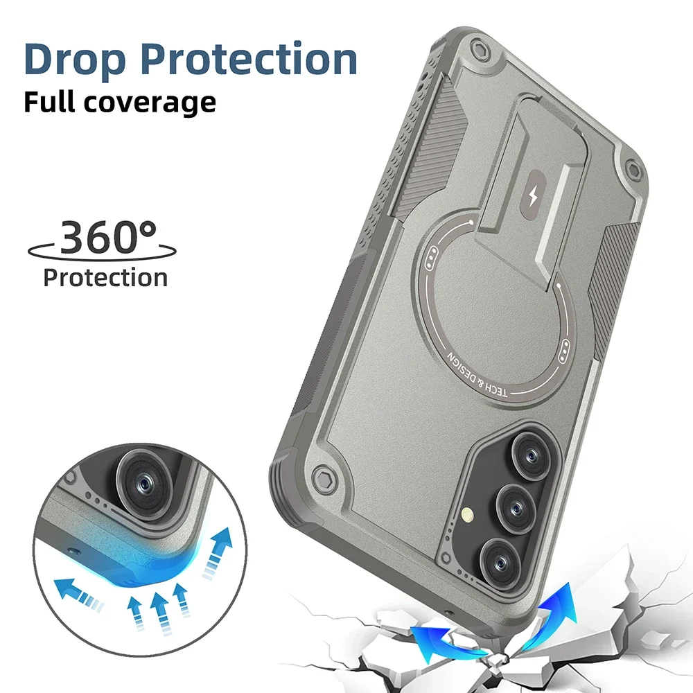 Armor Magnetic Phone Case for Samsung Galaxy A16 A55 A35 A25 A15 A54 5G Magsafe Wireless Charge With Kickstand Shockproof Cover