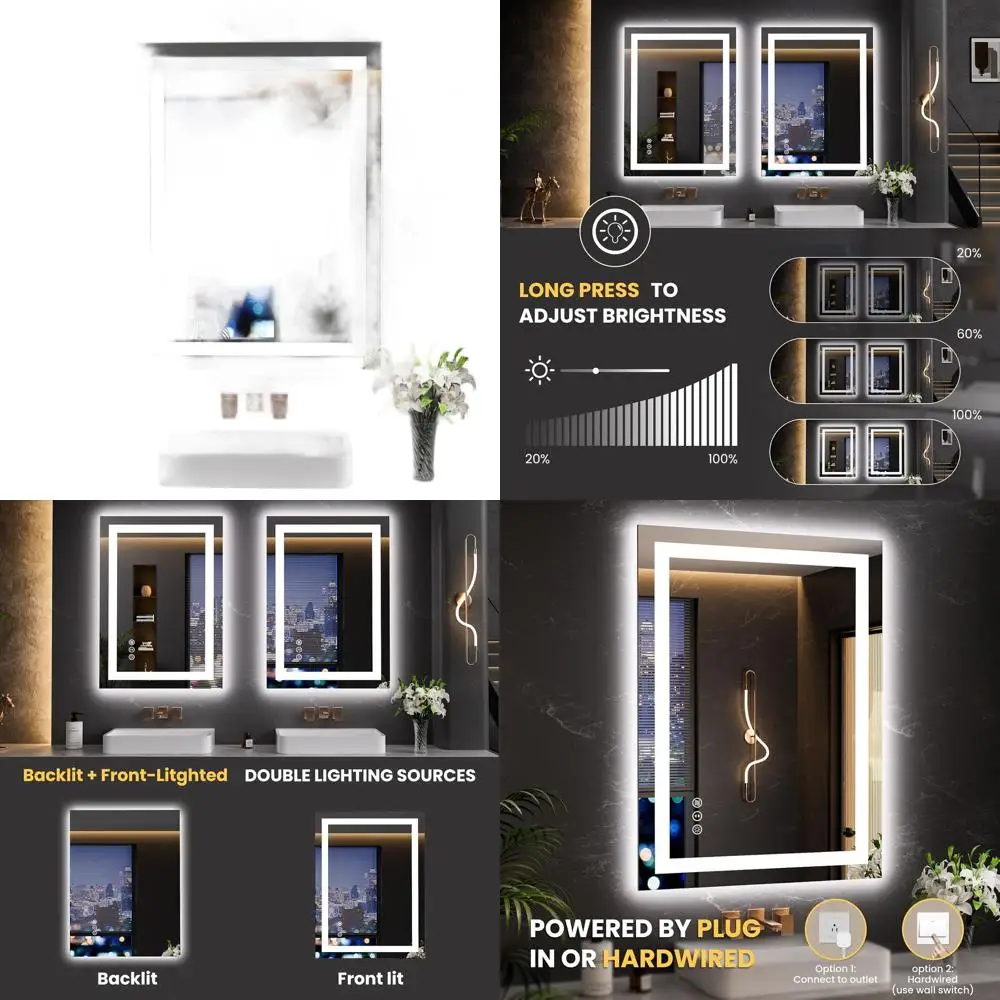

23.6 x 31.5 Inch LED Illuminated Mirror, Fog-Free, Dimmable, Memory Setting, Easy Install, Clear Reflection for Bathroom