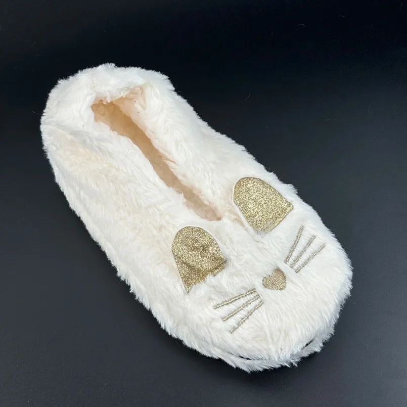 Home Winter Warm Slipper Women Kawai Cat Thick Fur Plush Anti Skid Grip Cute Funny Indoor House Fluffy Female Floor Shoes Ladies