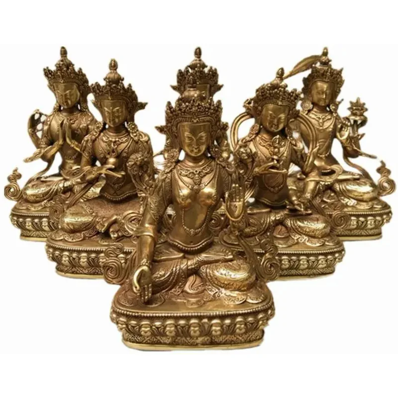 

21CM Copper Statue Medicine Master Buddha Yellow God Wealth Green Tara Vajrasattva Great White Umbrella Cover Sun Tathaga