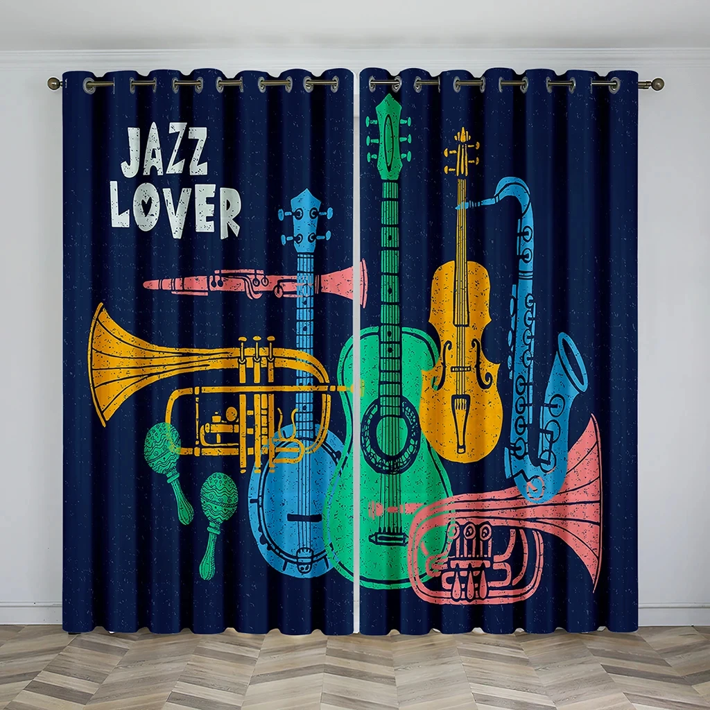 Music Stage Instrument Design Sunshade Curtains Electric Guitar Shelf Drum Drapes Living Room Bedroom Home Decoration