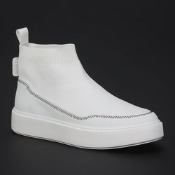 Fashion Casual Summer Breathable Men's Shoes White Trend Thick Soles High Top Board Shoes Comfortable Lightweight Mesh Shoes