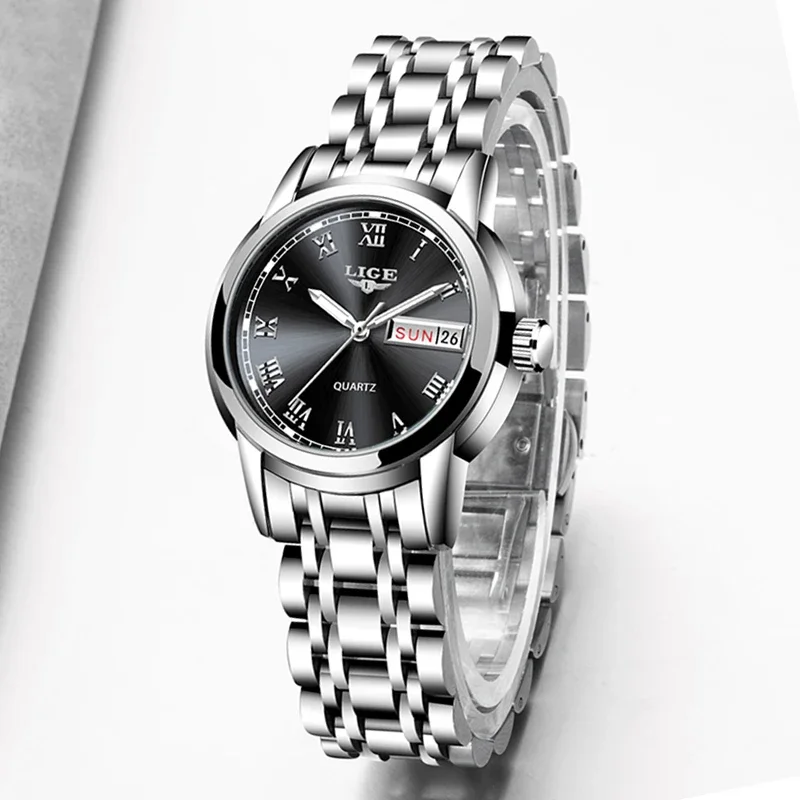 LIGE Brand Luxury Women Watches Fashion Lady Stainless Steel Band Calendar Casual Quartz Watch for Women Waterproof Bracelet New