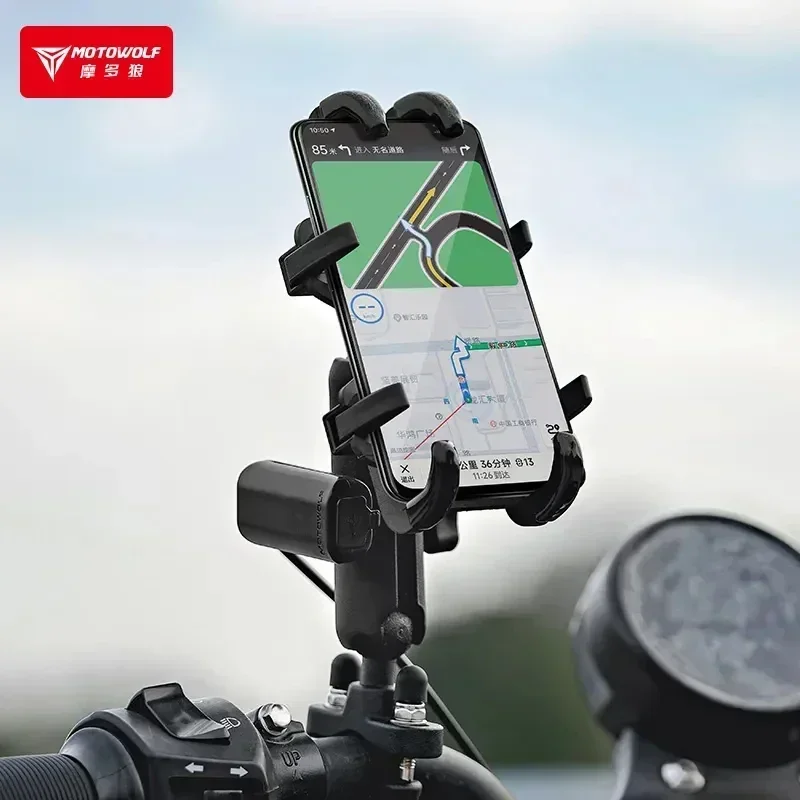 Motorcycle Phone Holder USB Charging Cradle 3.0 Quick Charger GPS Moto Handlebar Rearview Mirror Mount Bracket for Cellphones - view 2
