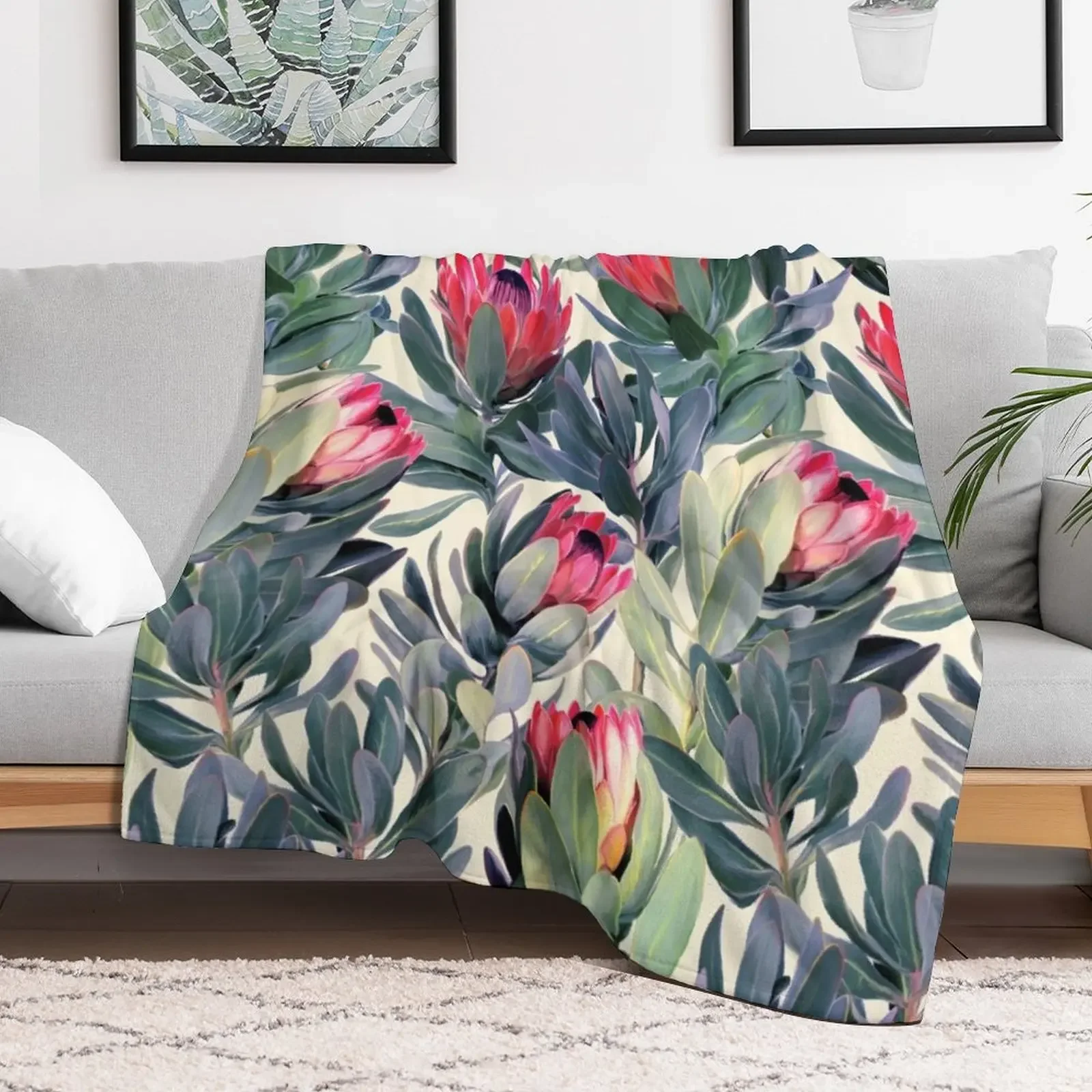 Painted Protea Pattern Throw Blanket All Season Soft Lightweight Blanket for Home