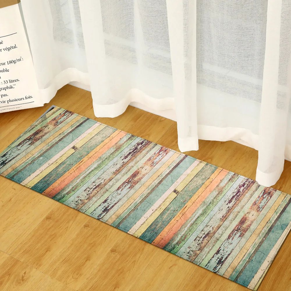 VIKAMA Wood-Grain Entrance Door Floor Mat Water-Absorbing Long Strip Bathroom Living Room Bedroom Kitchen Carpet Home Decoration