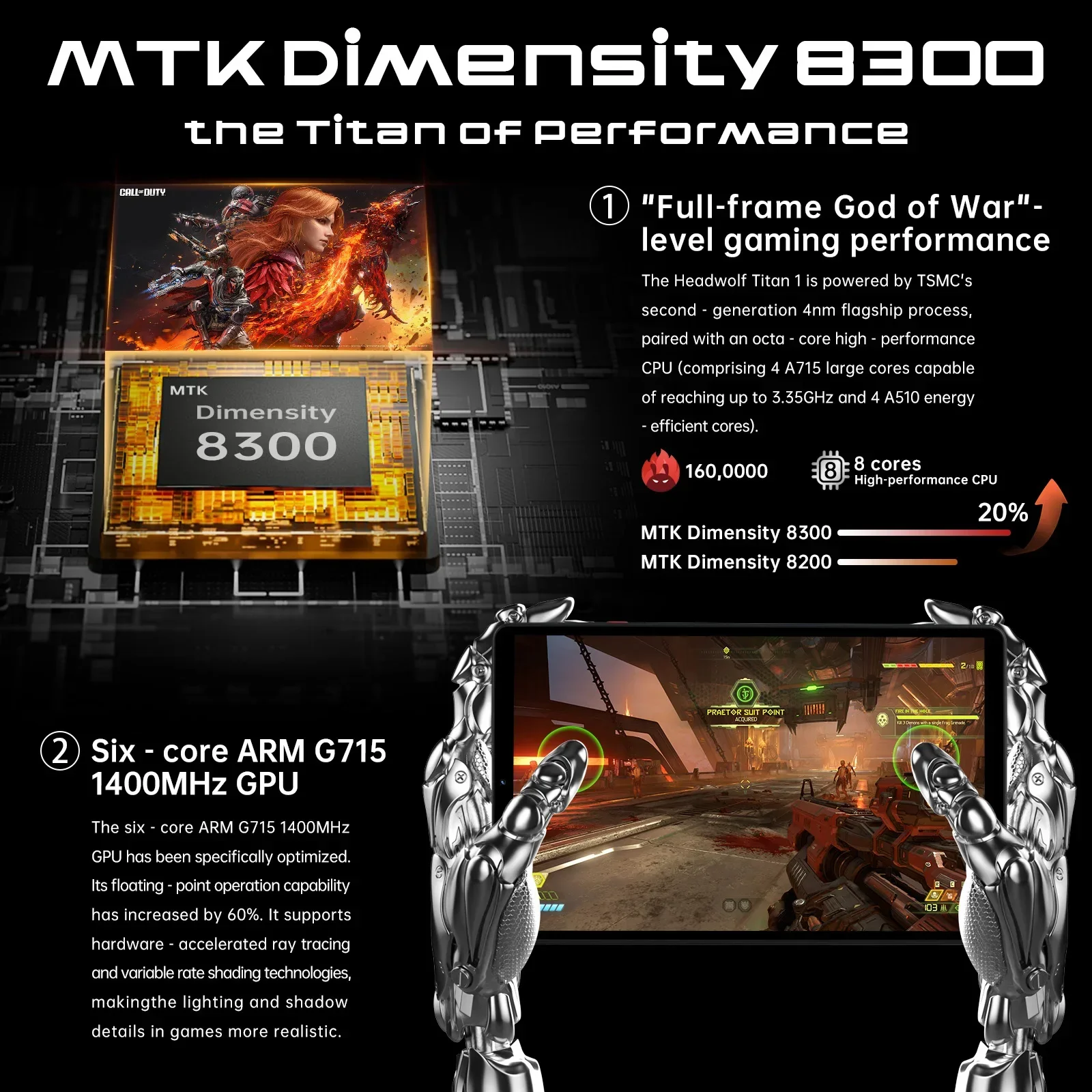 تابلت للألعاب هيدولف تيتان 1 MTK 8300 144 هرتز ​ ، 8.8 بوصة 2.5K بحد أقصى 24 جيجابايت + 256 جيجابايت ROM، 7200 مللي أمبير PD 20 وات، SIM 4G LTE WiFi 6 & BT 5.4