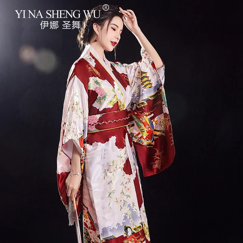 كيمونو ياباني مثير للنساء ، يوكاتا مع أوبي ، زي تنكري تقليدي ، ساتان ، زهور ، مقاس واحد ، تصميم جديد