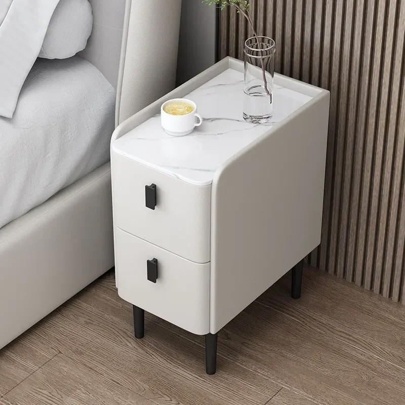 Solid wood slate leather Italian minimalist mini bedside table bedroom ultra narrow bedside