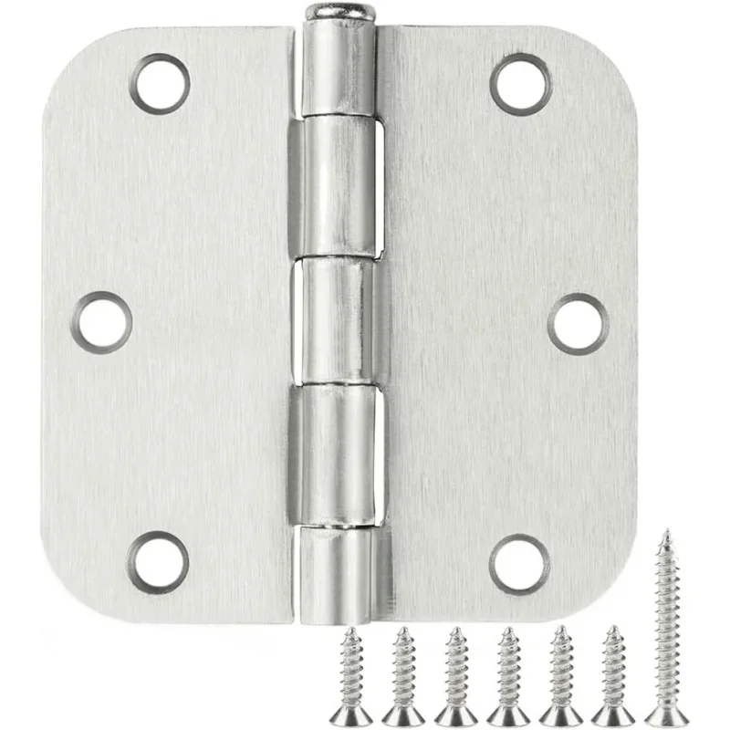 30 Rounded Satin Door Hinges Brushed Nickel 3.5 Inch Interior 3 1/2 Inch 5/8 Radius Corners Iron Bifold Silver Residentia