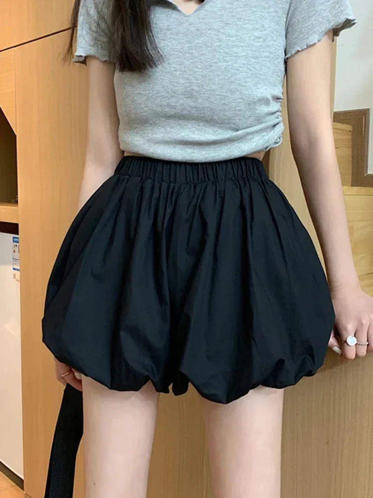 

New Casual Y2k Fashion Summer Elastic Waist Women Lantern Shorts Korean Version Solid Color Women's Loose and Versatile Shorts