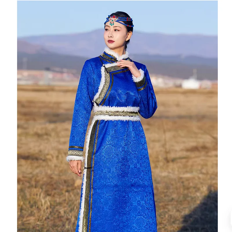 Winter cotton-lined Mongolian robe wedding dress traditional everyday women's clothing