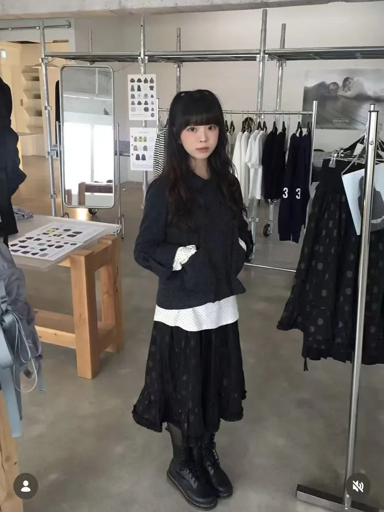 Cute Polka Dot f Skirt with Gathered Waist Elastic Cotton Vintage Sle Women's Casual Gingham Plaid  Skirt