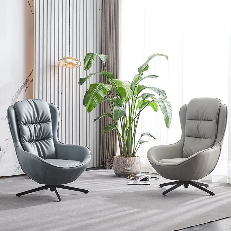 #Nordic Art European Single Chair Light Luxury Living Room Snail Chair Balcony Recliner Rotating PU Leather High Density Sponge