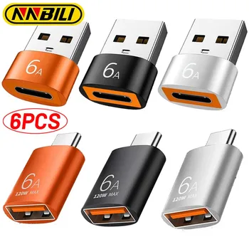 NNBILI USB C타입 OTG 어댑터, 맥북 삼성 데이터 전송 어댑터용 USB-C 수-C타입 암 충전기 컨버터, 6A, 120W