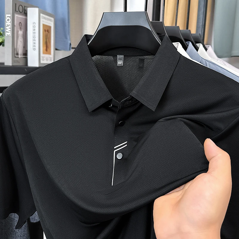 Summer Men's New Short Sleeved T-shirt, Youth and Middle-aged, Thin Collar, Casual Half Sleeved Elastic T-shirt, Polo Shirt