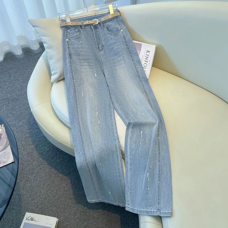 Women Wide Leg Pants Jeans Vintage Straight Denims High Waist  Washed Fashion Streetwear Women Floor Length Straight Trousers
