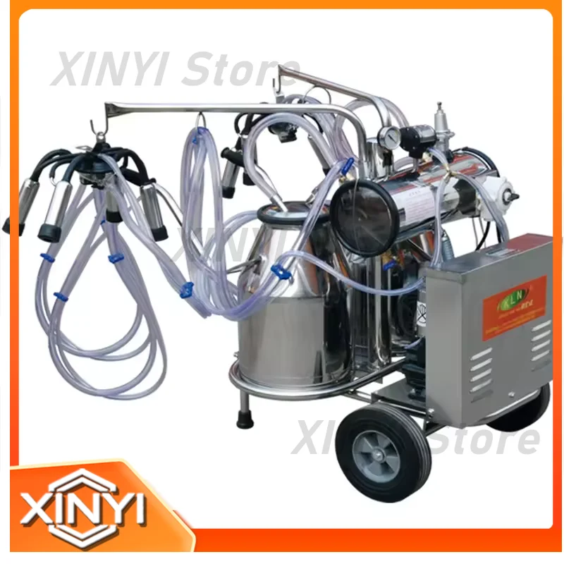 Cow And Goat Cluster Portable SS 304 Double Buckets Electric Copper Motor Vacuum Pump Milking Machine for Farm Dairy