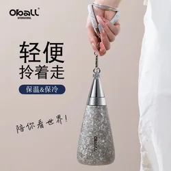 350ml conical thermos cup with rope straw for women, double layer pure titanium vacuum flasks, gift, portable water bottle