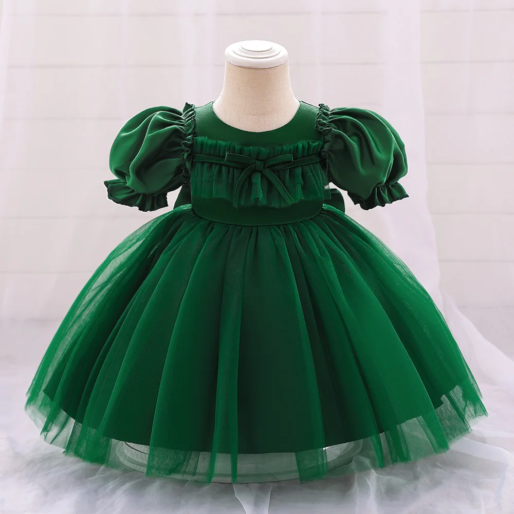 

Green Christmas Baby Dress For Girls 1st Birthday Evening Gown Infant Baby Girl Tulle White Baptism Princess Party Dresses 0-2Y