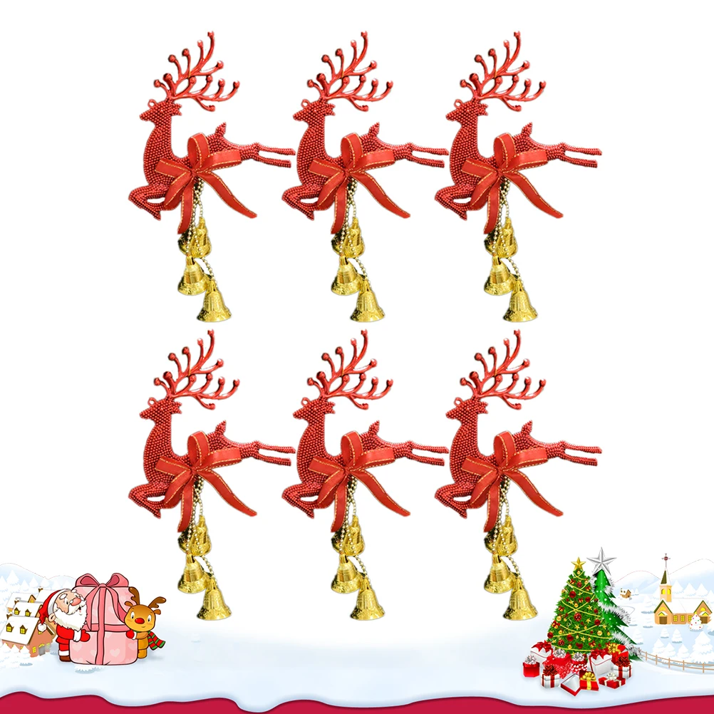 

6pcs Christmas Reindeer Bell Hanging Ornament Pvc Decor For Tree Festival Party Elk Xmas Craft Decorations Hanging Decor