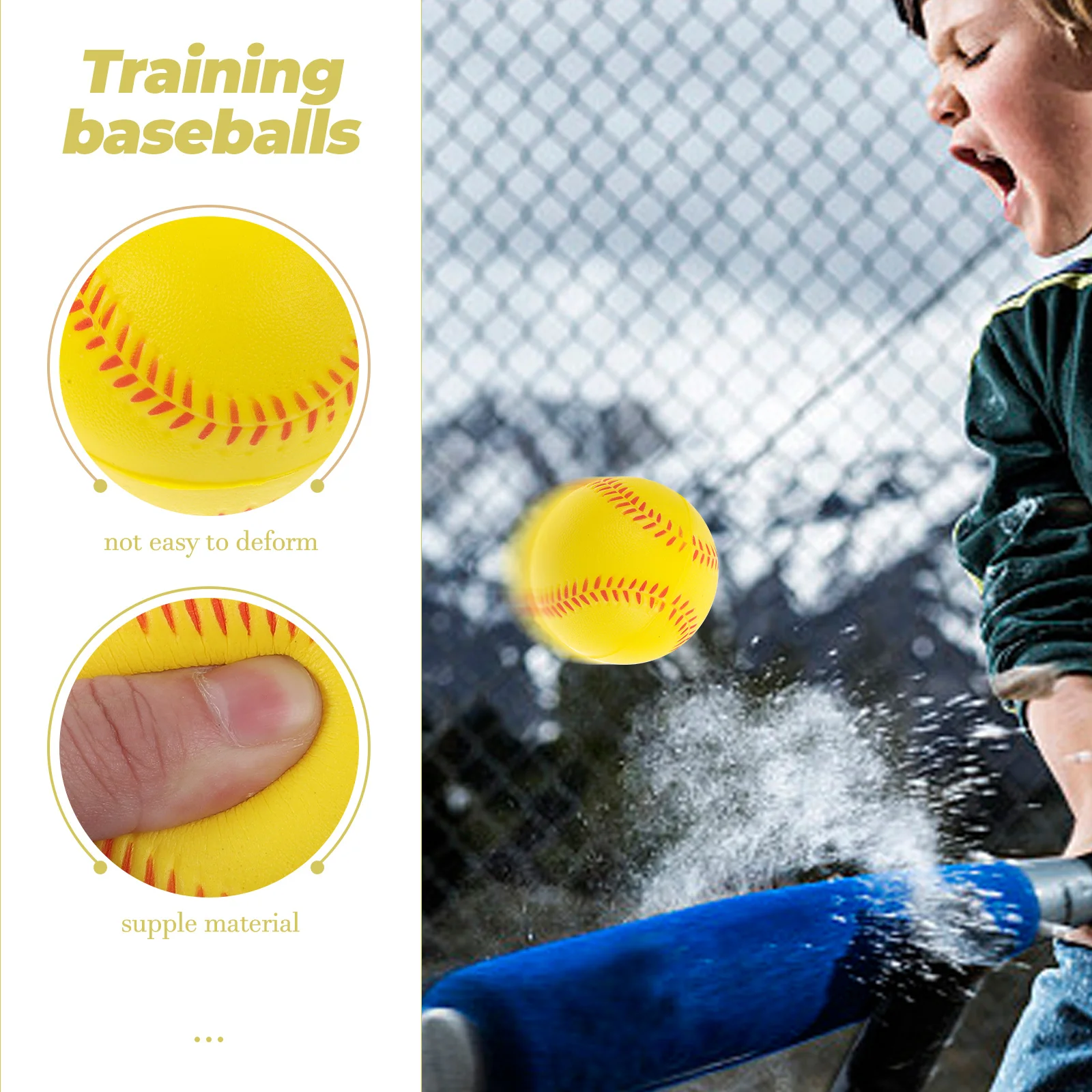 

12pcs Soft Baseball PU Training Balls for Kids Outdoor Toys Yellow Sponge Stress Balls Multi Functional Sports Gear